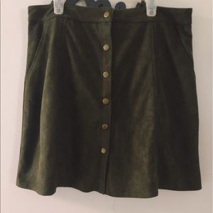 Olive green button up suede skirt